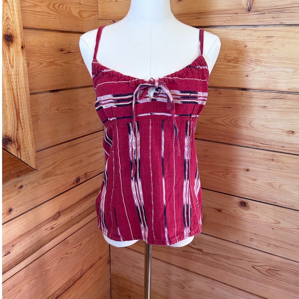 Vintage Cotton Babydoll Cami Women Large Red Ikat Striped Fairy Grunge Utzpin‎